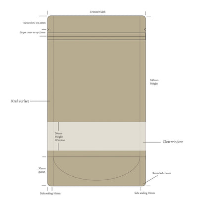 Pack Doypack Kraft Ventana 13 x 20,5 cm x 40+40 mm