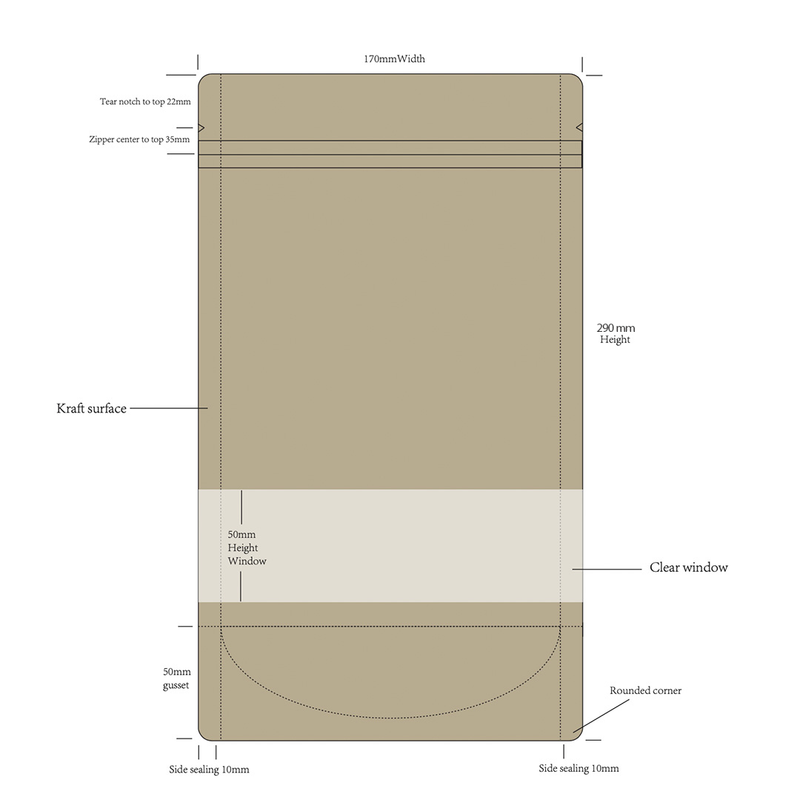 Pack Doypack Kraft con ventana 17 x 29 cm x 50+50mm