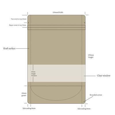 Pack Doypack Kraft con ventana 15 x 23 cm x 45+45 mm